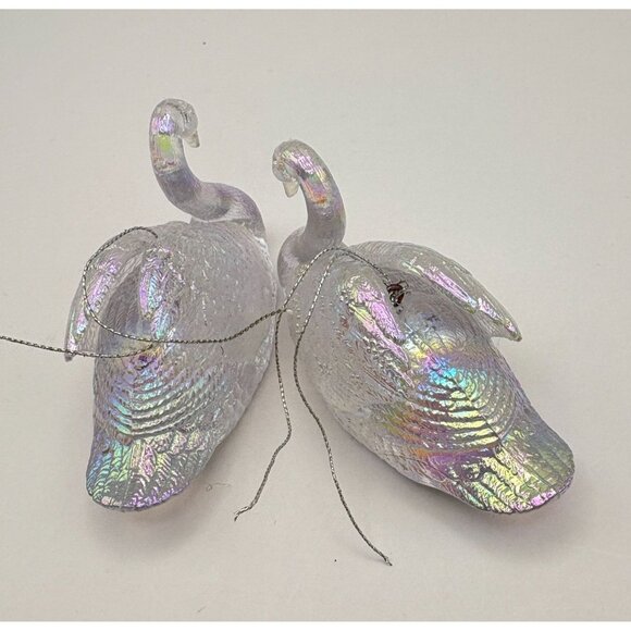 Iridescent Glass Swan Christmas Ornament Set Of Two 3 Inches Hanging Decor Holid - Picture 6 of 8